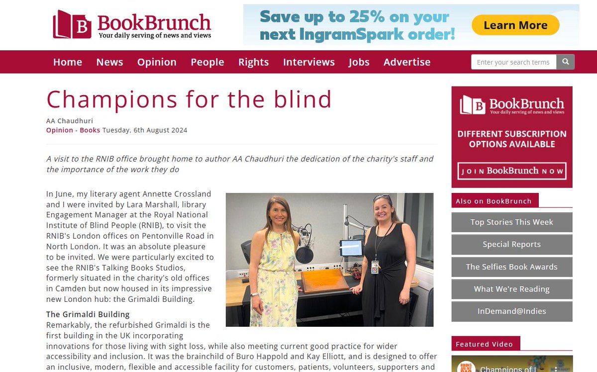Thank you <a href="/BookBrunch/">BookBrunch</a> for featuring an article I wrote about the fabulous work the <a href="/RNIB/">RNIB</a> do in making books accessible for the blind and partially sighted, and my recent visit to their #TalkingBooksStudios 📚 🎧  <a href="/laraamandamarsh/">Lara Marshall</a> @aforauthors 

Link to full article below 👇