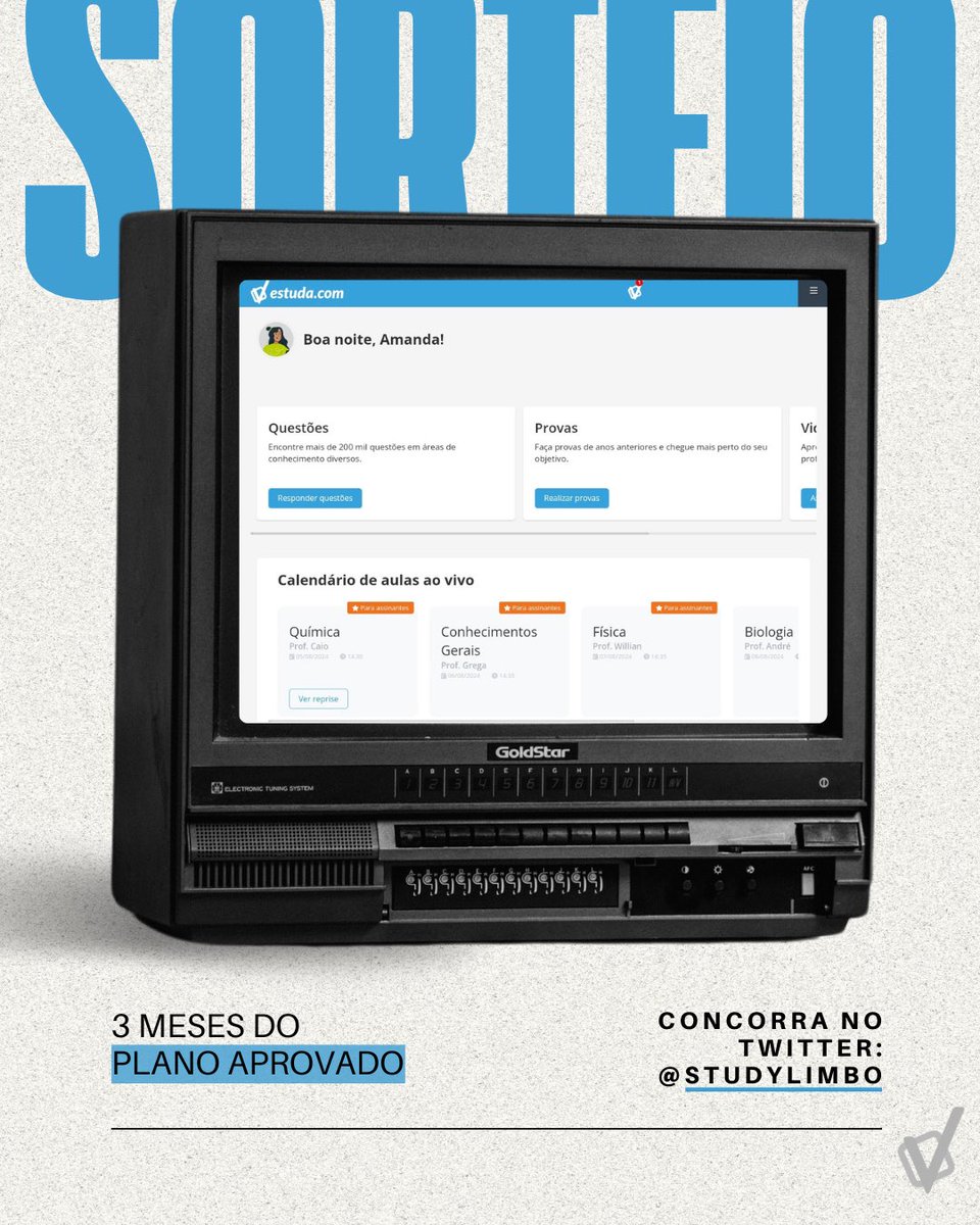 𐔌sorteio 3 meses do plano aprovado da estuda.com ೀ⠀

resultado: dia 09/08

regrinhas :
- seguir <a href="/estudacom/">Estuda.com</a> + <a href="/studylimbo/">mands ઇઉ</a>
- curtir e RT esse tweet
- marcar 1 moot nos comentários ᡴꪫ

tags: #studytwt #studytwtbr #enem2024