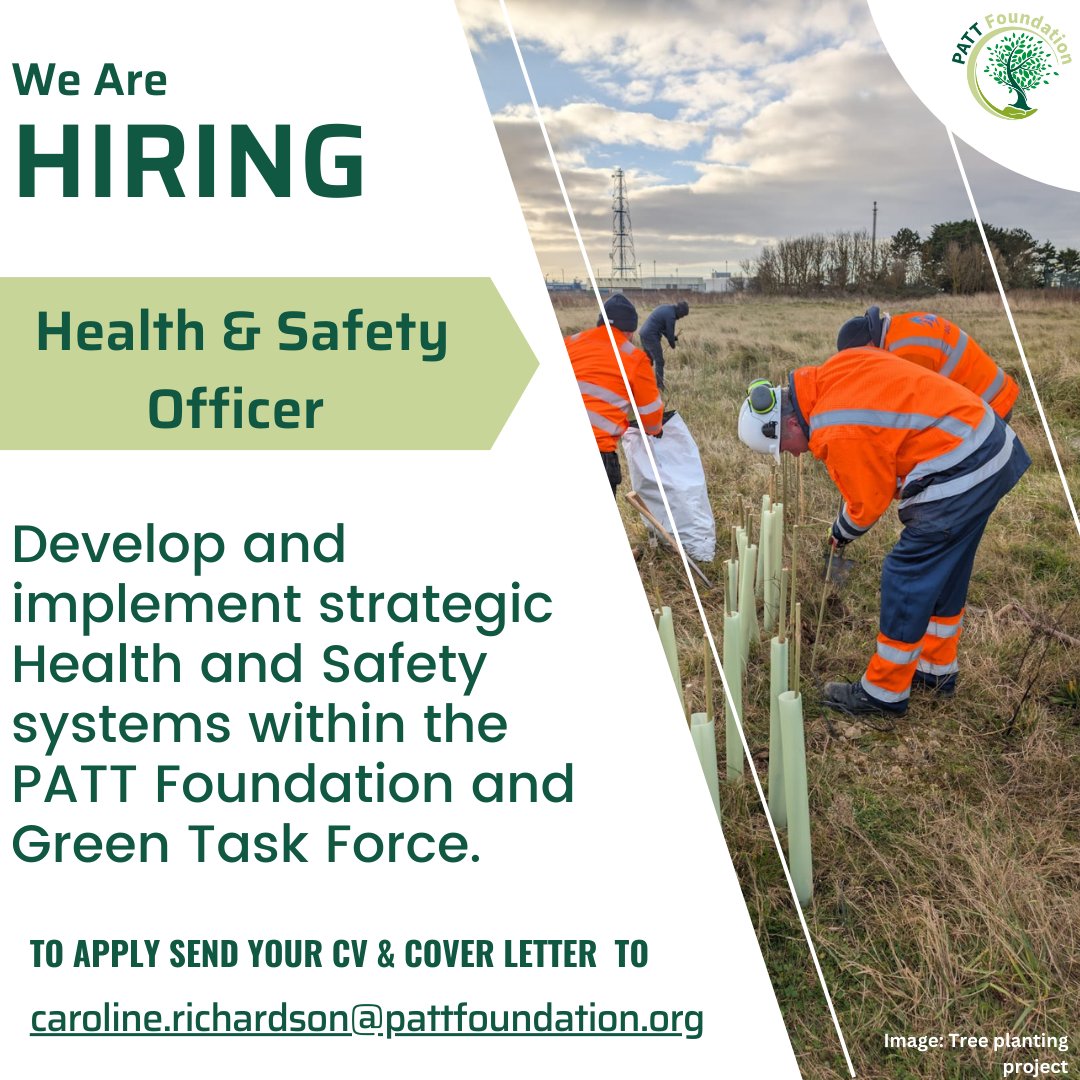 🌳 Join PATT Foundation: Health &amp; Safety Officer Part Time (16 hrs p/w)

For more information or to apply (send your CV &amp; cover letter), Email caroline.richardson@pattfoundation.org

#JobOpportunity #HealthAndSafetyOfficer #EnvironmentalJobs #Sustainability #VeteransSupport