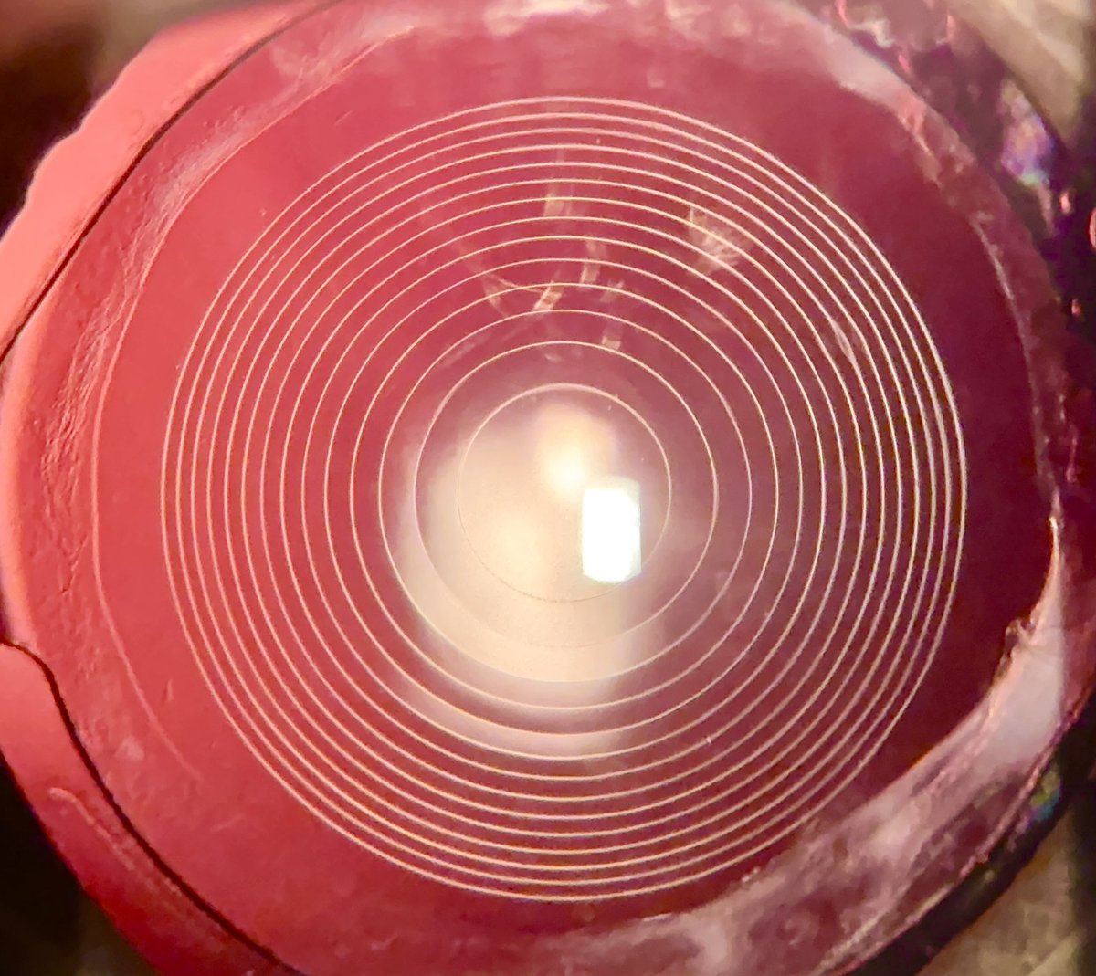 iPhone 15 pro photograph of a PanOptix lens implant. Pretty cool engineering!