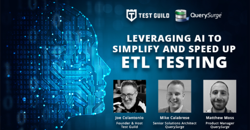 QuerySurge's tweet photo. Watch our webinar with @testguilds on leveraging generative AI to simplify &amp; speed up ETL testing of data warehouses, big data lakes, BI reports &amp; enterprise apps. #GenerativeAI #TestAutomation #DataQuality