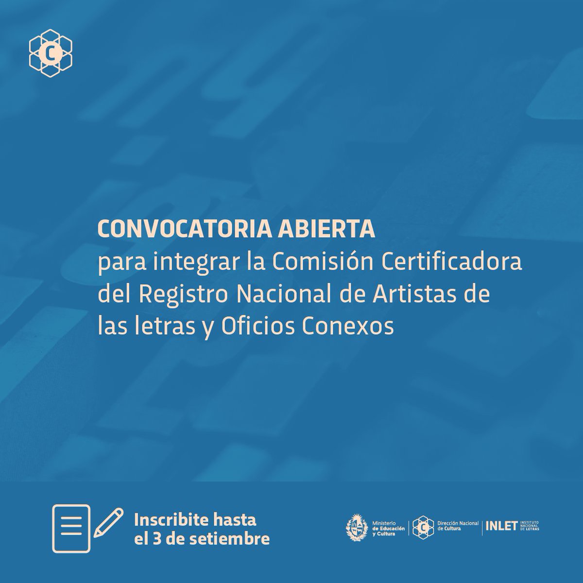 📣 CONVOCATORIA PARA ORGANIZACIONES REPRESENTATIVAS DE ARTISTAS DE LAS LETRAS Y OFICIOS CONEXOS