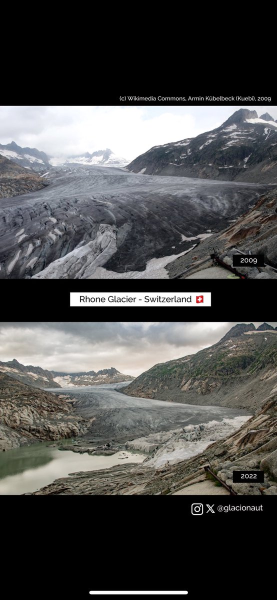 A shot of the Rhone glacier went viral comparing the last 15 years. Here are some more samples from this glacier. Glaciers are vanishing. #climatechange #rhonegletscher #rhoneglacier <a href="/derspiegel/">DER SPIEGEL</a> <a href="/glamos_ch/">GLAMOS</a> <a href="/SZ/">Süddeutsche Zeitung</a> <a href="/ClimateReality/">Climate Reality</a> <a href="/matthias_huss/">Matthias Huss</a>