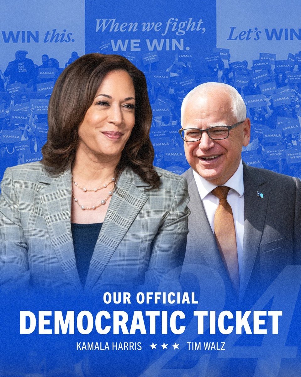 tmelissen1219's tweet image. Kamala Harris has selected Governor Tim Walz to be the presumptive Democratic nominee for vice president of the United States.

#ProudBlue #DemCast #DemsUnited