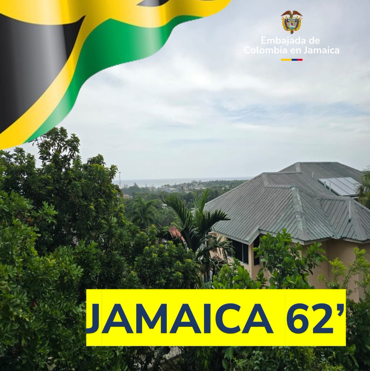 embcoljamaica's tweet photo. Happy Independence Day, Jamaica! 🇯🇲
Today, we celebrate the rich history, vibrant culture, and resilient spirit of the Jamaican people. 🌟
🇯🇲🤝🏼🇨🇴
#JamaicaIndependence #SisterNations #ColombiaInTheCaribbean
@cancilleriacol @mfaftja @emibernard https://t.co/A1VWUCRqRf