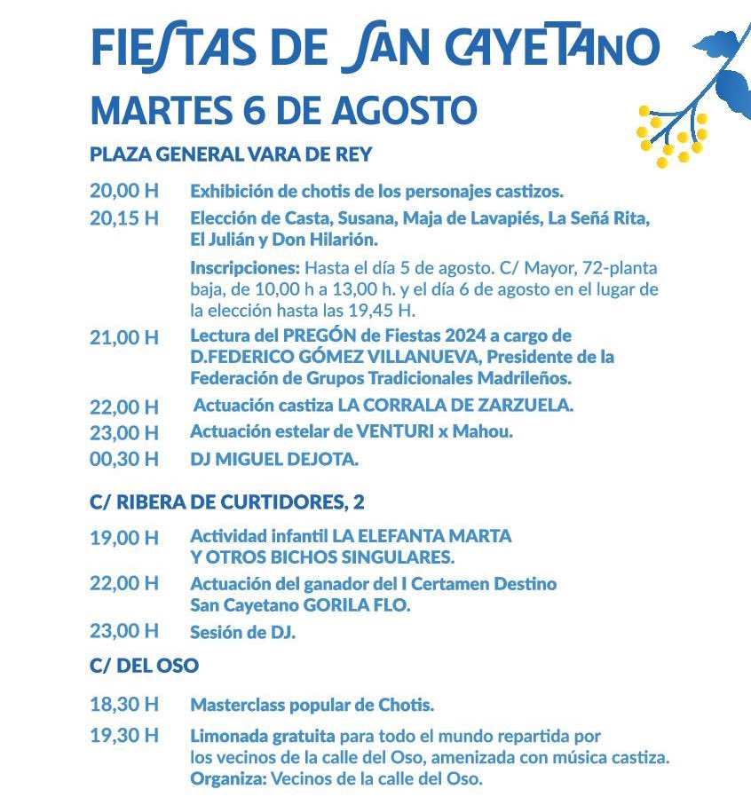 seguragc's tweet photo. 👉🏻 𝐌𝐚𝐫𝐭𝐞𝐬 𝟔 𝐝𝐞 𝐚𝐠𝐨𝐬𝐭𝐨.
Empezamos #SanCayetano24 con el #pregon en la plaza #VaraDeRey a las 21.00h
Os esperamos en las actuaciones de ambos escenarios.
➖Hoy tendremos en #Cascorro al ganador del ciclo de microconciertos #DestinoSanCayetano https://t.co/W2xoJSB5xR