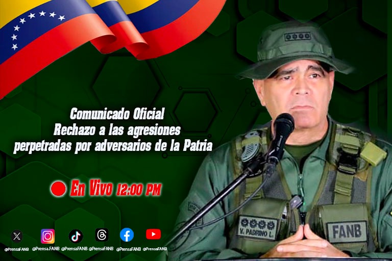 PrensaFANB's tweet image. #6Ago 📣 #IMPORTANTE 
¡¡¡NO TE LO PIERDAS A LAS 12:00 p.m!!!📄 El Comunicado Oficial del GJ Vladímiír Padrino López en unión Militar-Policial, rechazando la instigación a la insurrección por parte de adversarios a la Patria. 🇻🇪
