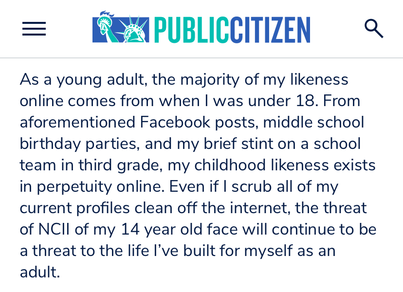 Public_Citizen's tweet photo. For much of Gen Z, having an online presence feels mandatory.

But young people —  especially young women — worry that makes them a target for deepfake porn.

https://t.co/zCke4WKILu https://t.co/XyoUEiS0FL