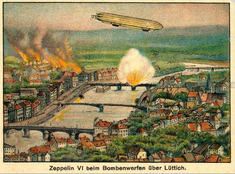 Aug 6 1914 Army Zeppelin Z VI bombs Liege, Belgium, 1st Airship bombing ...