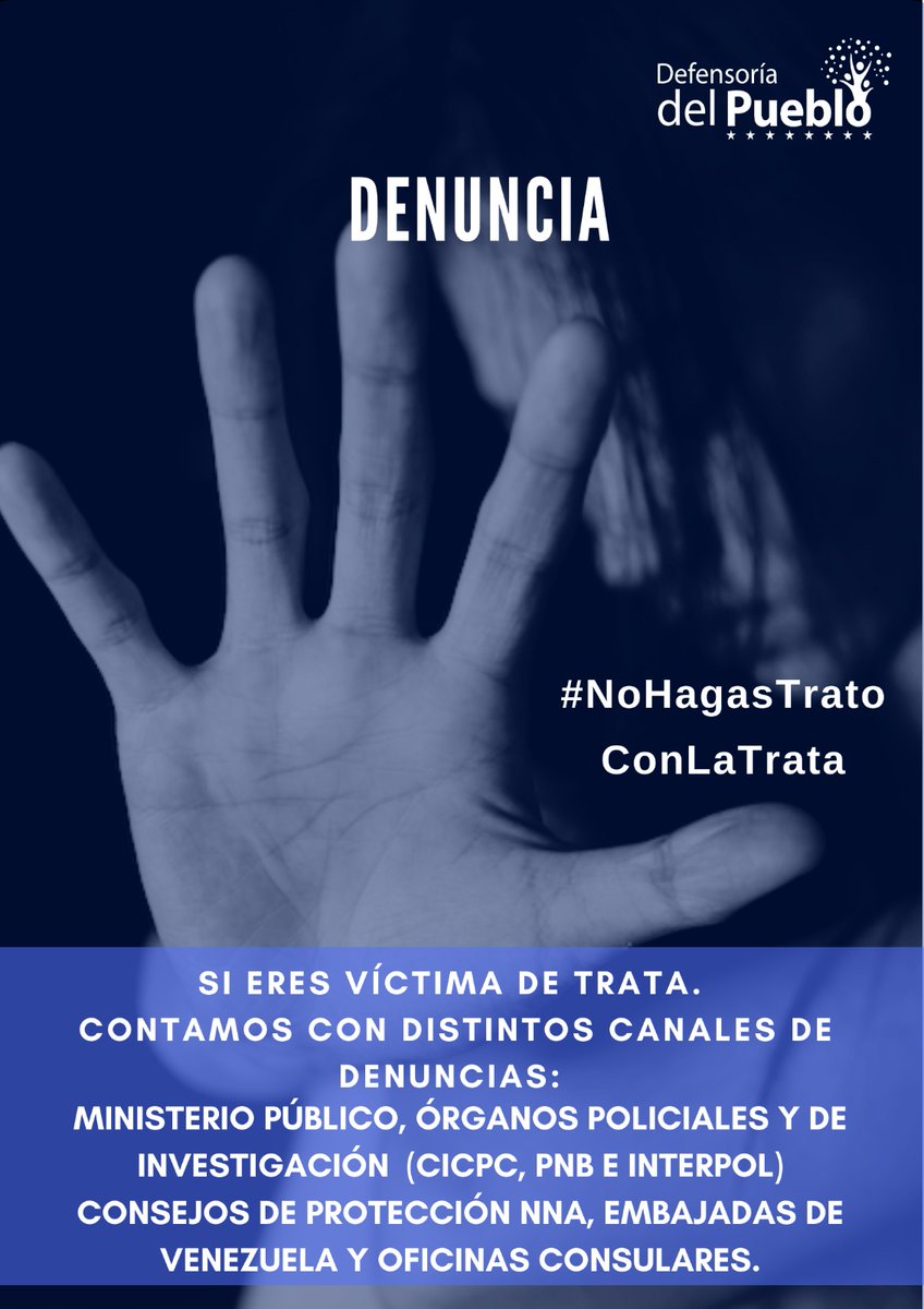 La trata de personas es un delito que atenta contra los derechos humanos de las personas, especialmente a niñas, niños, adolescentes y mujeres. Consiste en el traslado de una persona a un lugar diferente para su explotación. #NoHagasTratoConLaTrata Denuncia la trata de personas!