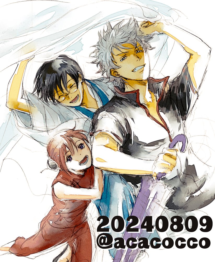 神楽(銀魂) ,坂田銀時 「夏ずや2024#毎日一銀 」|あかこのイラスト