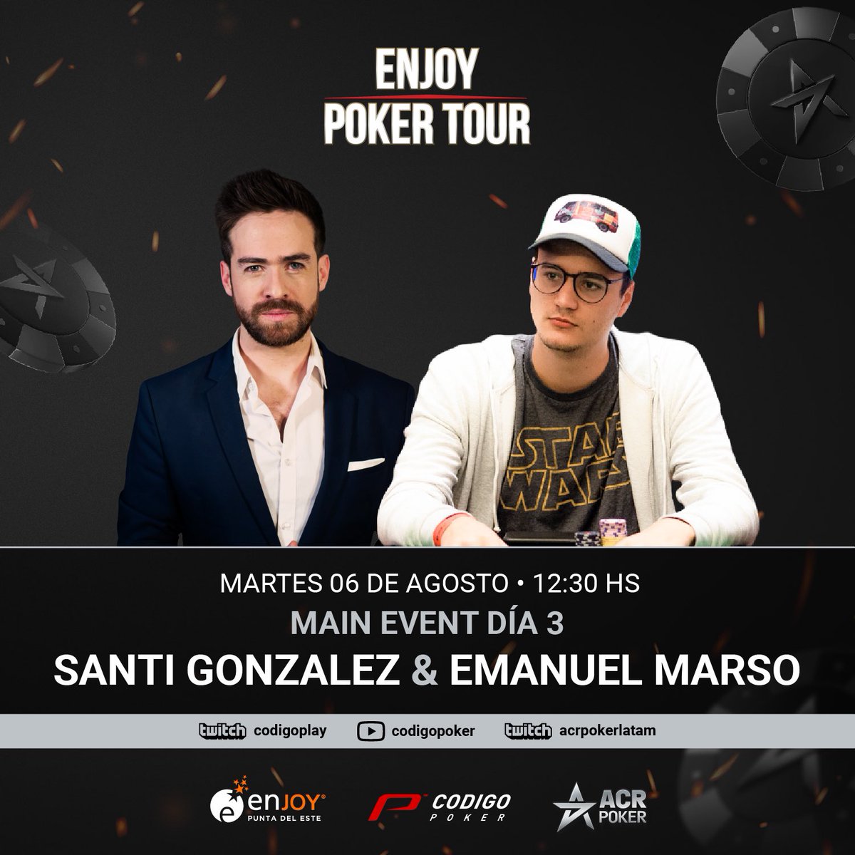 🔥 SORTEO • STREAM #2 🔥

5 🎟️ de US$109
5 🎟️ de US$55

✨ Para participar:

• Súmate AHORA a la transmisión del Main Event 👉 twitch.tv/acrpokerlatam
• Comenta en el chat del stream desde que país nos sigues
• Menciona a un amigo + ❤️🔄 + Nick

——
#ACRpoker #poker #stream