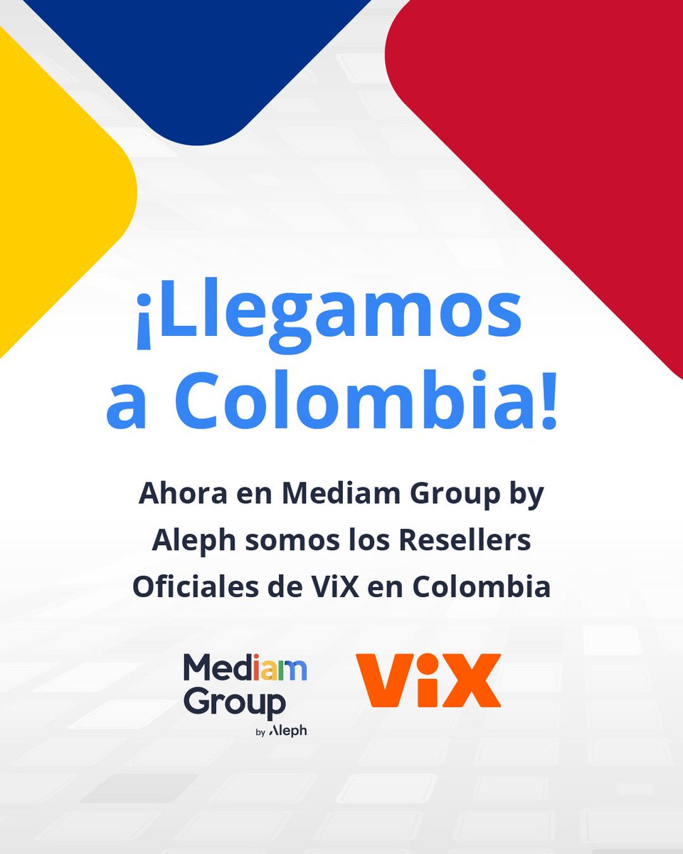 MediamGroup's tweet photo. ¡En Mediam by Aleph hemos llegado a Colombia como Resellers Oficiales de @VIX! Nuestra expansión ahora incluye presencia en 14 países de Latinoamérica, más el Caribe, consolidando nuestro compromiso con el crecimiento en el ecosistema digital de TV Conectada (CTV) en el LATAM https://t.co/0tRqAbphpp