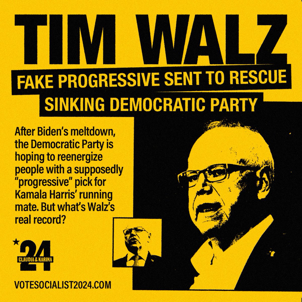 Tim Walz: a fake progressive sent to rescue the sinking Democratic Party.

After Biden's meltdown, the Democrats are hoping to reenergize people with a supposedly "progressive" pick for Kamala Harris' running mate.

⬇️But what's Walz's real record?