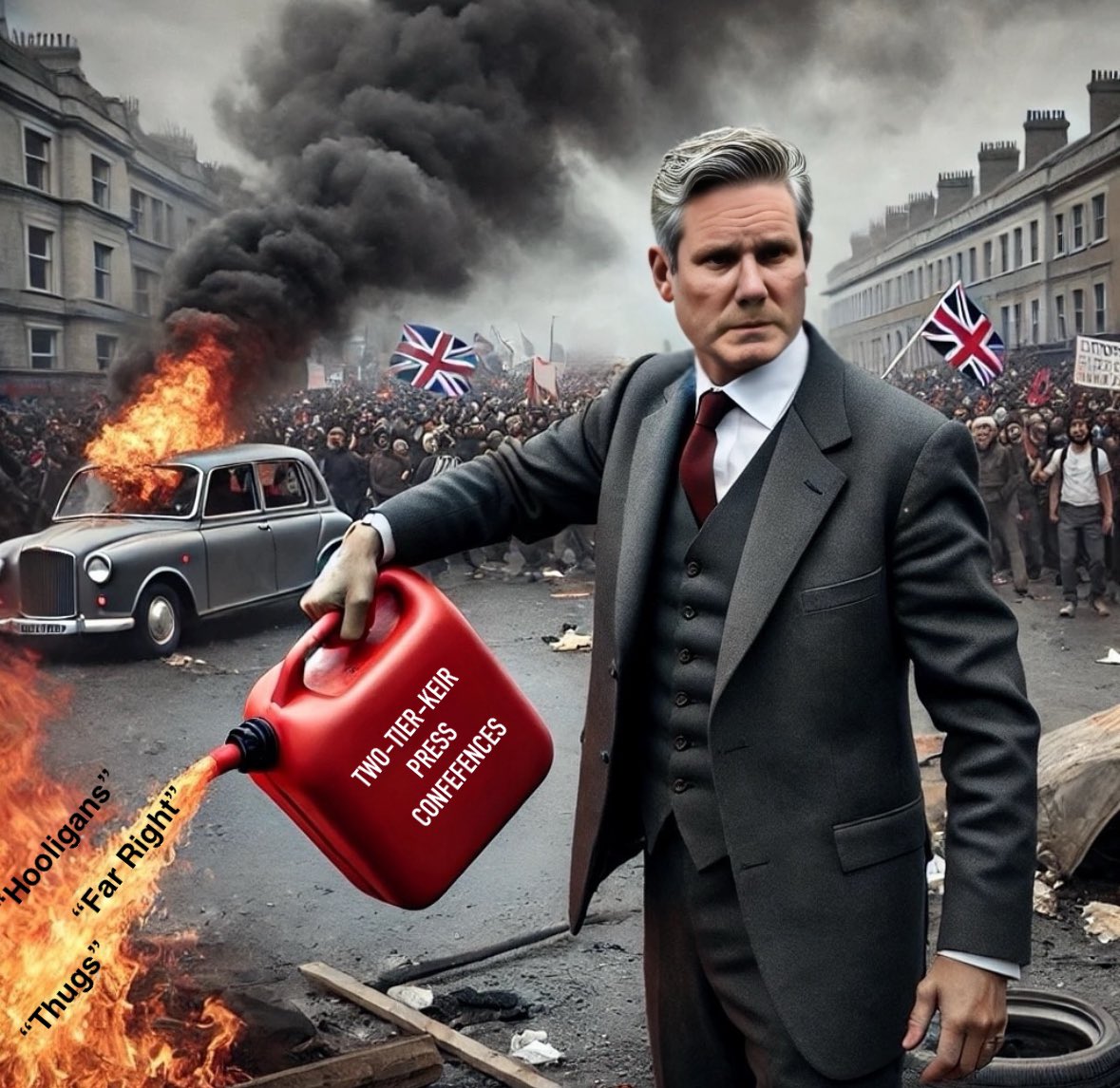 Alexarmstrong's tweet image. 🚨UP TO 30 MORE PROTESTS PLANNED IN THE UK TOMORROW🚨

The Prime Minister has failed to quell the rioting across the UK.

It has been made worse with each of Keir’s press conferences, where he doubles down inflammatory language and continues to wilfully ignore legitimate concerns