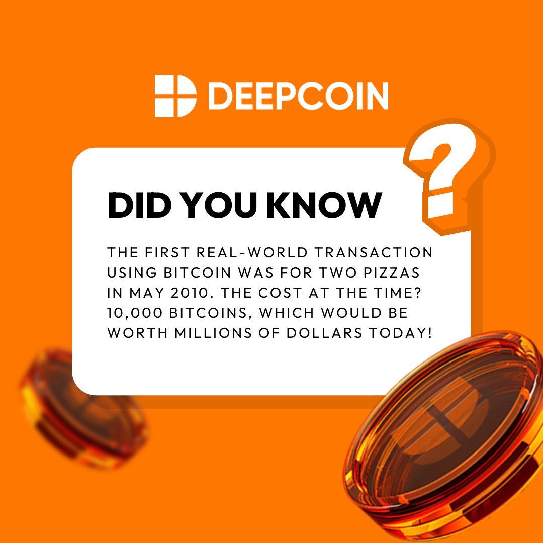 deepcoin_news's tweet photo. 🍕 #BitcoinFunFact DID YOU KNOW?

Can you imagine paying 10,000 BTC for two pizzas? That's what happened in the first real-world Bitcoin transaction back in 2010! #Bitcoin

#CryptoHistory #DidYouKnow