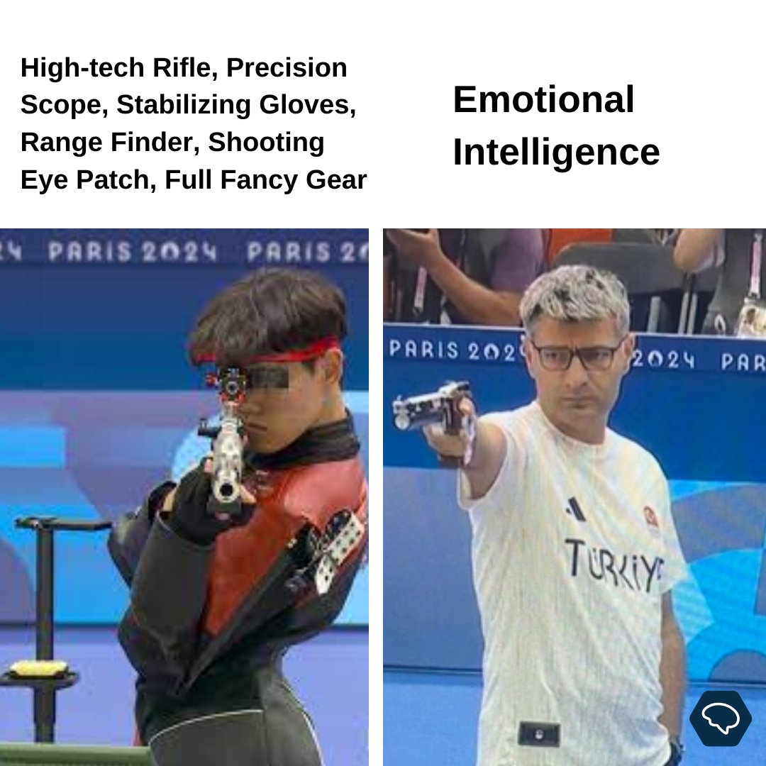 headcoach_app's tweet photo. When you've got all the fancy gear but forgot the most crucial skill: Emotional Intelligence. 🎯🧠 

#EmotionalIntelligence #Olympics #OlympicAthlete #Paris2024 #TurkishShooter #YusufDikec #Turkish #TurkishShooting #Shooter #Aura #Turkey #Sniper #SilverMedal https://t.co/Tcf9aB62Im