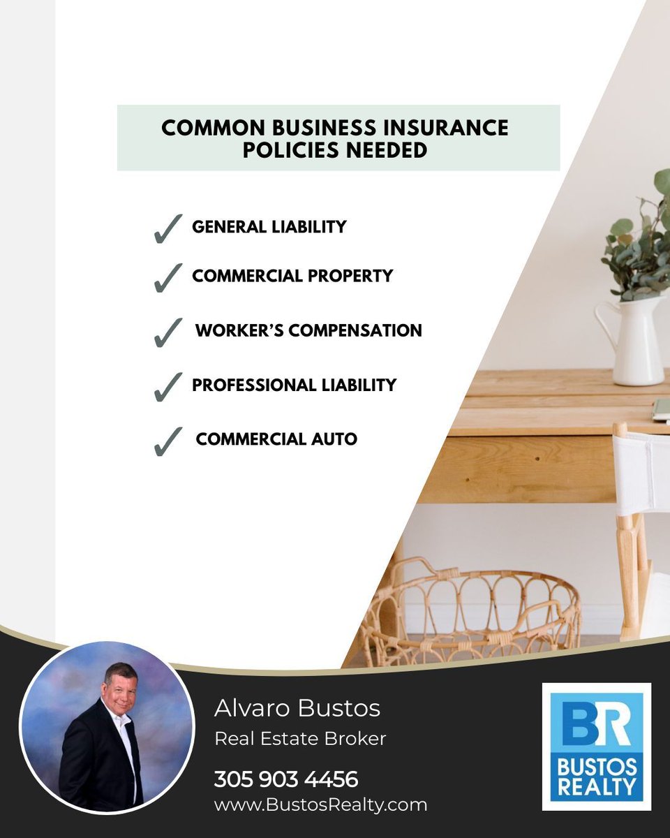 BustosRealty's tweet image. Protect your business with the right insurance coverage! 🛡️✨ From general liability to commercial property, workers compensation, professional liability, and commercial auto insurance, make sure you have all the essential policies in place. 

#BusinessInsurance #CoverageIsKey