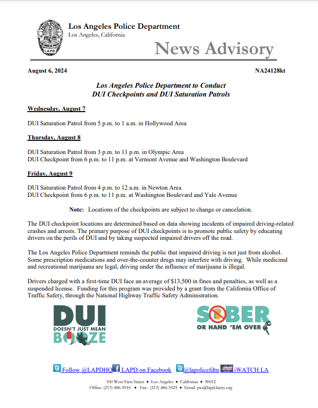 LAPD News:  DUI Enforcement