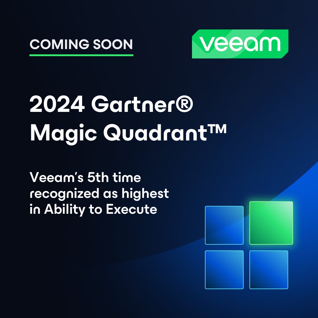 anandeswaran's tweet photo. The 2024 Gartner Magic Quadrant for Enterprise Backup &amp; Recovery Solutions is here, and for the 5th consecutive year, @Veeam is recognized as highest in Ability to Execute. Read more here >> https://t.co/IZkusiHc3u https://t.co/NEtLRuIekL
