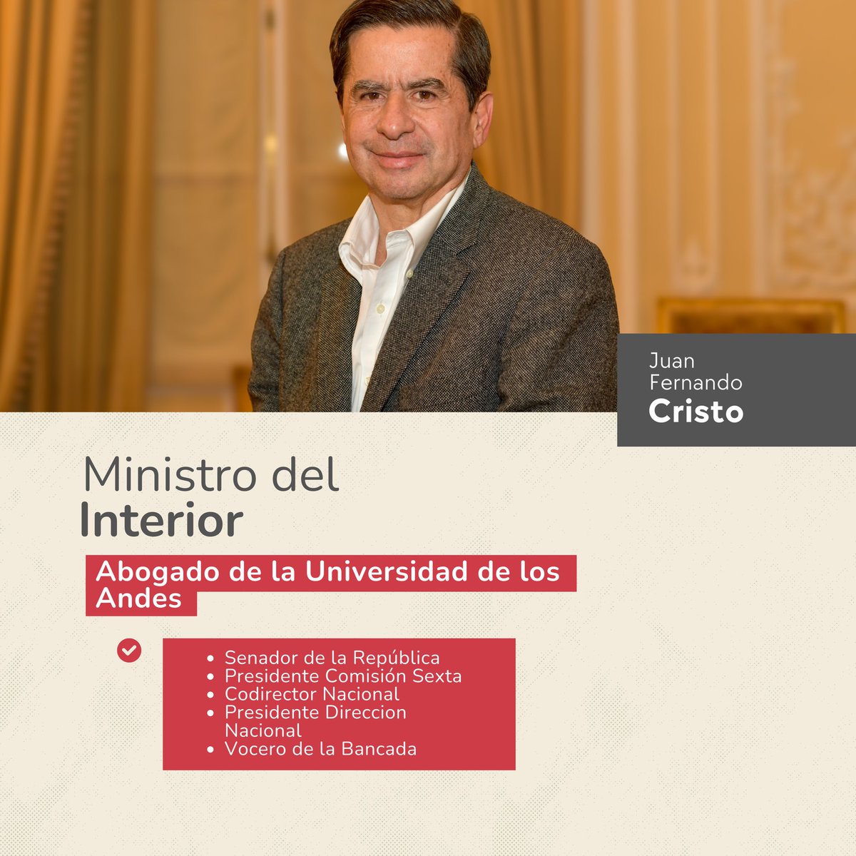 Con gran entusiasmo, les presentamos a los nuevos ministros que se unieron al gabinete del gobierno colombiano.

Juntos, avanzaremos hacia un futuro donde los sueños de todos los colombianos se hagan realidad.

¡Bienvenidos al equipo que transformará a Colombia!