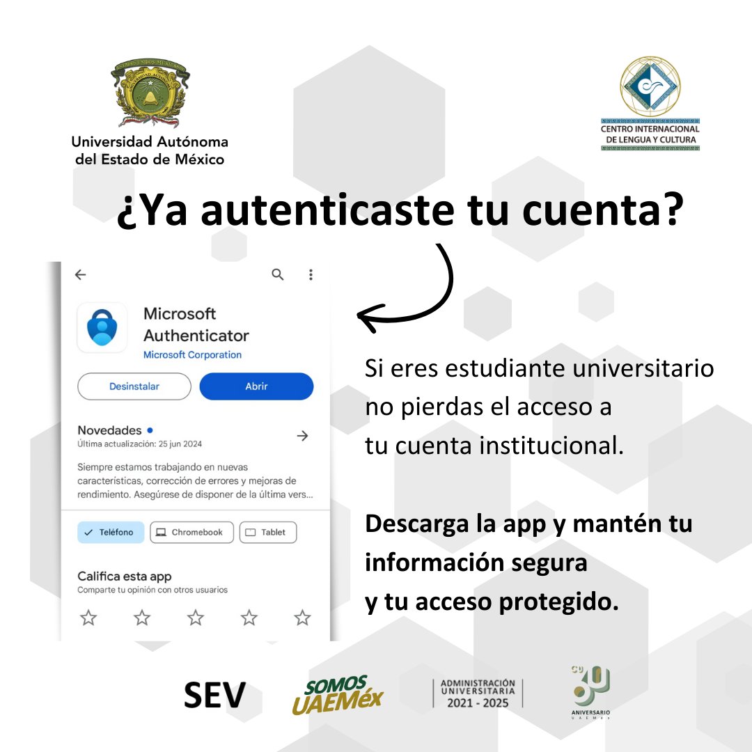 CILCUAEMex's tweet photo. Todas y todos los integrantes de la comunidad UAEMéx deben autenticar su cuenta; es un mecanismo de protección que aporta mayor control sobre los accesos y la información. Cuida tus datos, protege tu acceso 😉

#SomosUAEMéx #SomosCILC #Autenticador #CuentaInstitucional https://t.co/H7nFHz64SR