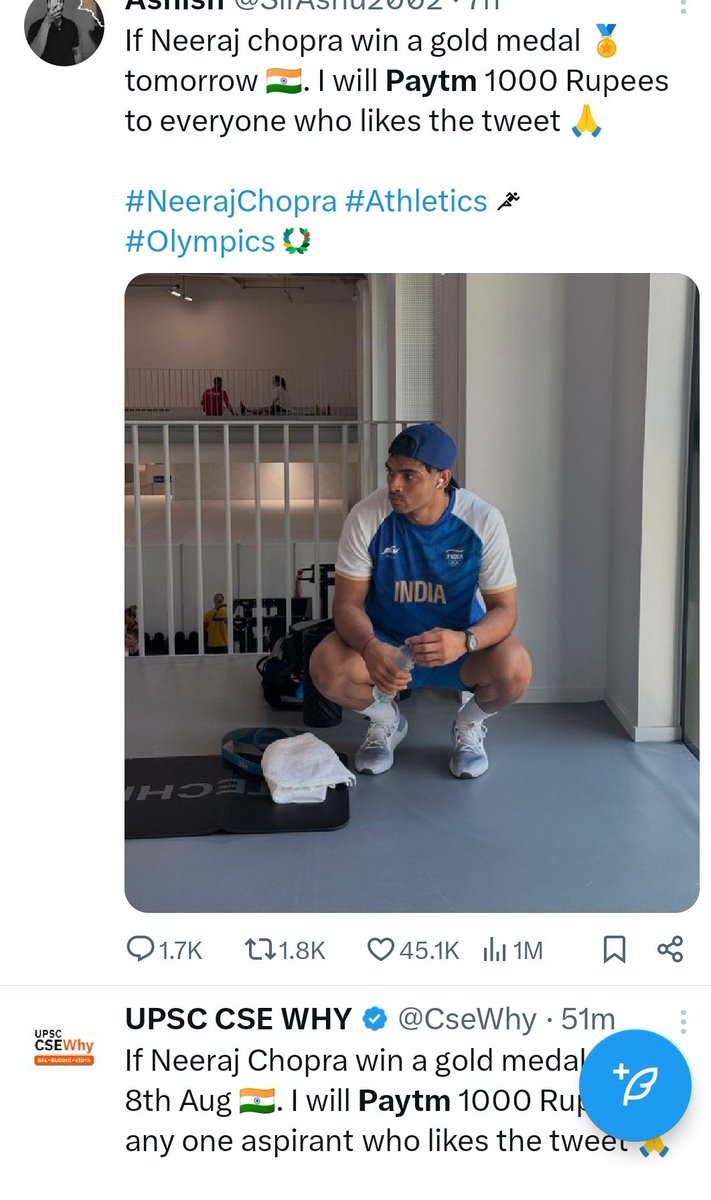 prdigitsolution's tweet photo. Search for paytm on twitter and it seems everybody will paytm you x amount if you like the post and #NeerajChopra wins a #GOLD 
https://t.co/e4n94RIWZZ

😂 https://t.co/knQiiieIhH
