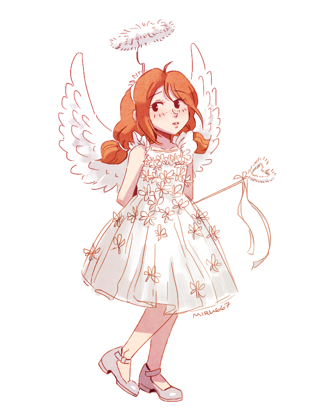 MIRU667's tweet image. A doodle of 8 year old Audrey Grace in her summerween outfit! 😇🧡