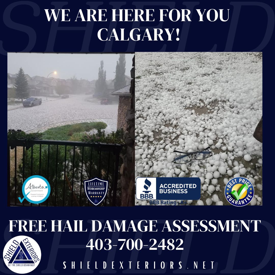 Calgary, We’re Here For You!
 Shield Exteriors is ready to assist our community. If your home has been affected, don’t hesitate to reach out for a FREE HAIL DAMAGE ASSESSMENT. Our team of experts is on standby to help you 
Call 403-700-2482 
#CalgaryHailstorm #HailDamage #yyc