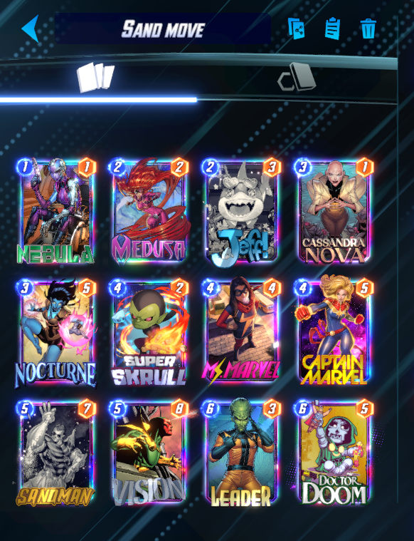 Nonosung's tweet photo. Holy tempo move Sandman got me Infinite border 3 hour before reset
with my dumb brain just play 1 card at a time
Super Skrull to have a chance VS Ultron (find zero Ultron some how so useless card)
Medusa = White widow if i have her
@SnapDecks @MarvelSnapDecks https://t.co/eA3nCkZH1t