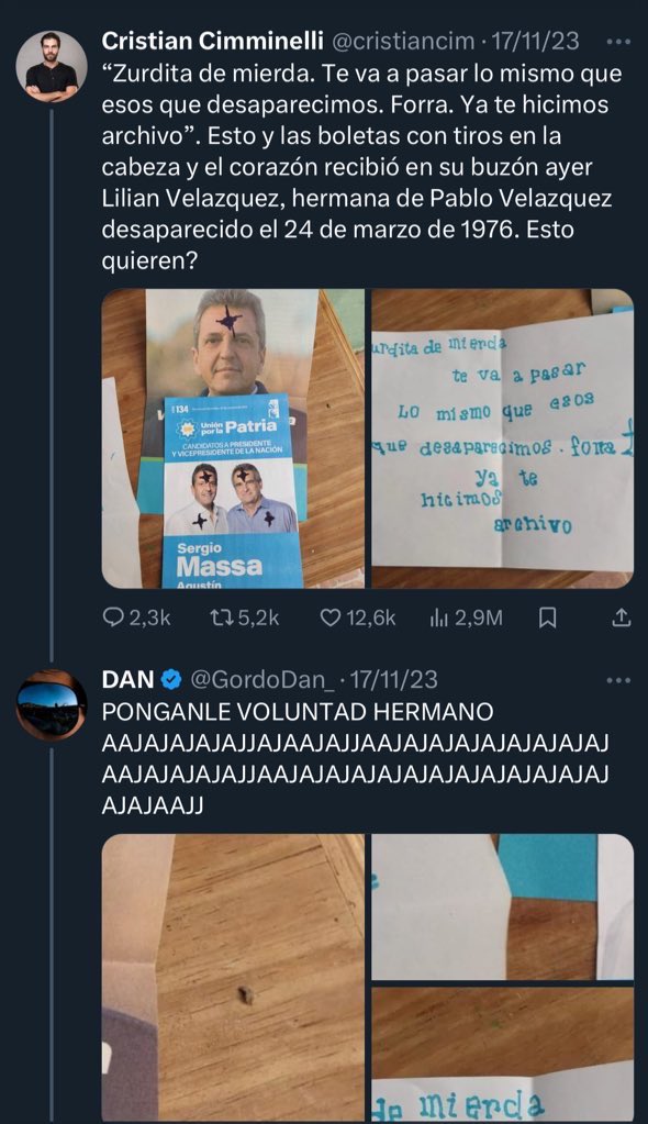 GordoDan_'s tweet image. Cómo es el tema? Volvió la dictadura y no nos enteramos? O es otro intento de H.I.J.O.S por fabricar un Santiago Maldonado, así como inventaron la última vez que violaron a una mina y pusieron LA LIBERTAD AVANZA en la pared y al final no la habían violado, ni siquiera era una…