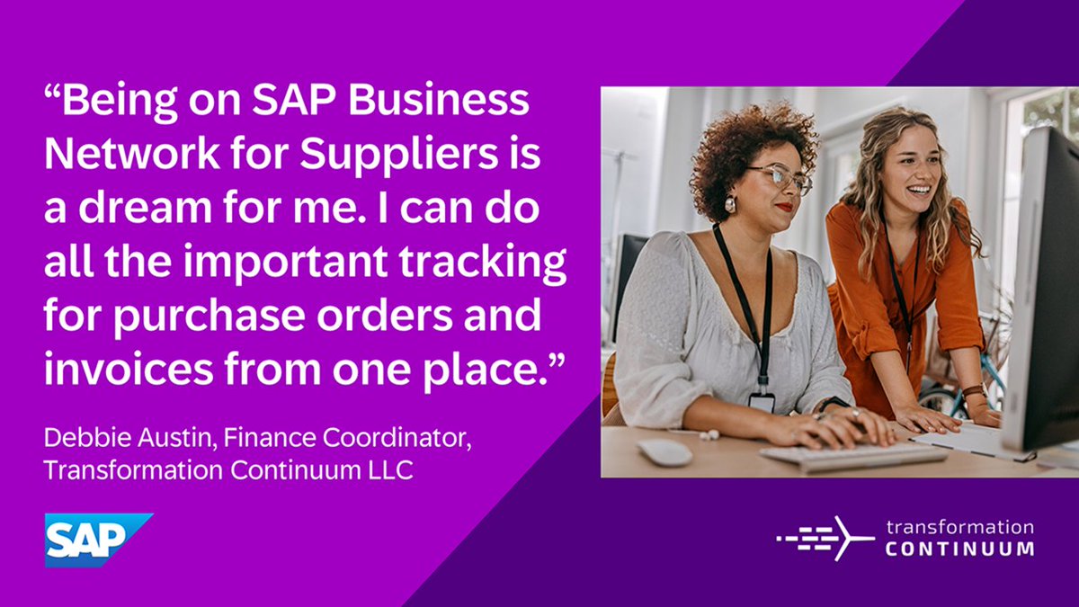 DavidRam777SAP's tweet photo. See how Transformation Continuum was able to bring out their best when it comes to delivering excellence service, smooth transactions, invoicing requests, and creating visibility throughout their business with #SAPBusinessNetwork: https://t.co/TqOnIaVXhC https://t.co/tiOo6jCSce