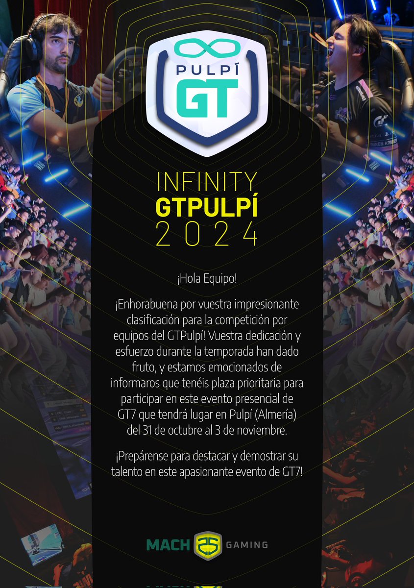 Cuando salió la noticia que en #GTPulpí2024 habría una competición por equipos organizada por <a href="/Mach25Gaming/">Mach25 Gaming</a> nos propusimos clasificarnos y vivir la experiencia de poder competir junto a tus compañeros en una presencial.

Unos meses después... ¡Objetivo conseguido! Estamos dentro!