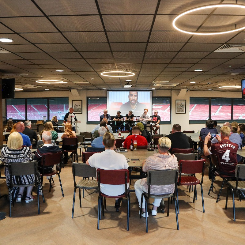 Boro's tweet photo. The @RiversideStad was host to last night's launch of #MyBoroMyShirt, a photography exhibition which celebrates the diversity of the #Boro supporting community 📸👕 #UTB #RiverSideBySide
