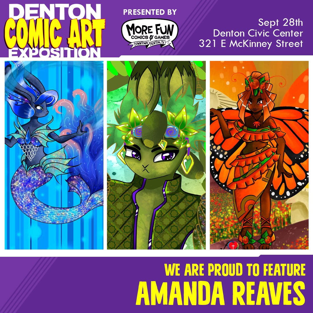dentoncomicart's tweet photo. We are proud to feature Amanda Reaves at the fourth annual Denton Comic Art Expo!

This year the Denton Comic Art Exposition will be held on September 28 at the Denton Civic Center.

We hope to see you there! https://t.co/0JQvkbgnBy