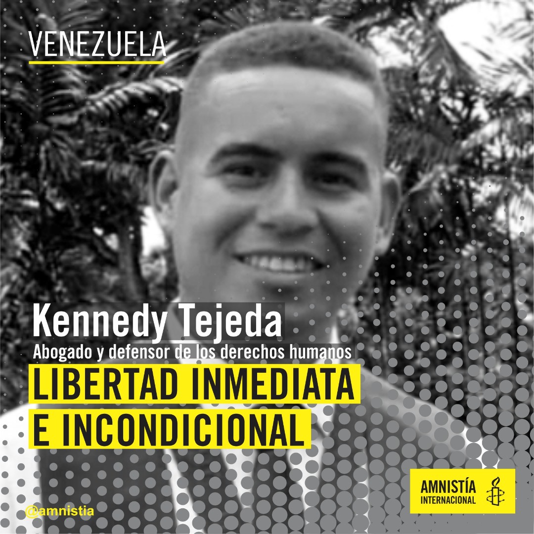 🚨 #Venezuela

Kennedy Tejeda es un joven abogado, defensor de #ddhh, detenido el #2Ago cuando intentaba asistir a personas detenidas por protestar

📢 Exigimos su libertad inmediata e incondicional

⚠️ Llamamos a las autoridades a #ProtegerLaProtesta y a que #LiberenAKennedy