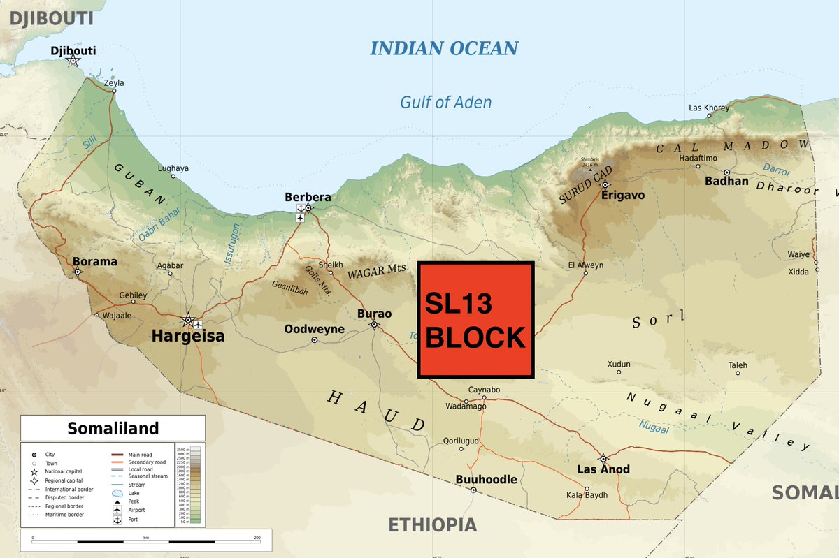 thebhlub's tweet photo. The opportunity at stake for Somaliland is enormous. 

- There are at least 12 identified and catalogued prospects in that red square alone. 

- The total oil potential ranges from 200 to 1500 million barrels in each prospect (!) 

- Given Somaliland's small population, this amount would make the country the wealthiest in the Horn overnight.