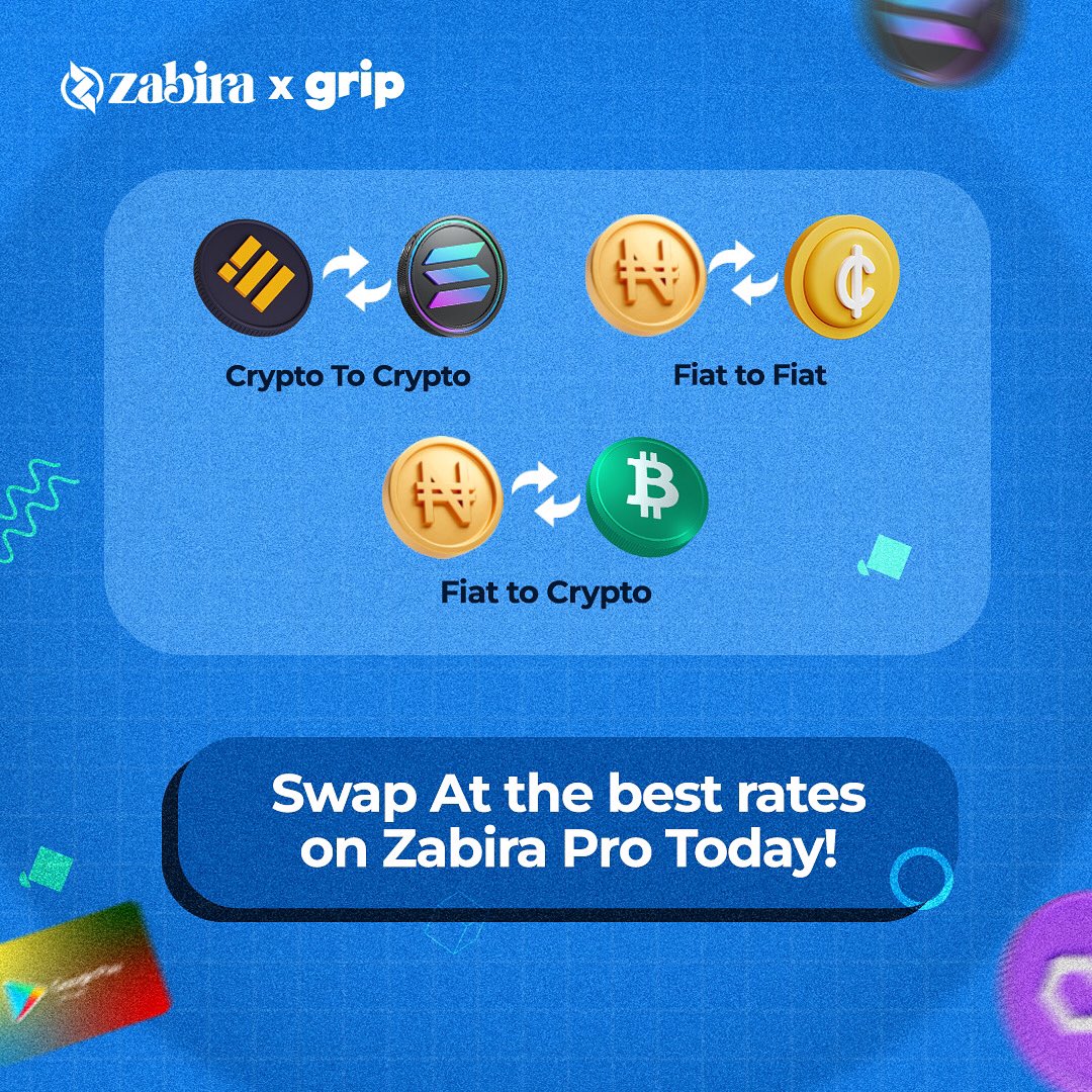 Easily swap your Crypto across both Fiat and Other cryptocurrencies on Zabira Pro.

Enjoy the quickness and ease in transactions today.
Click the link in Bio to download!