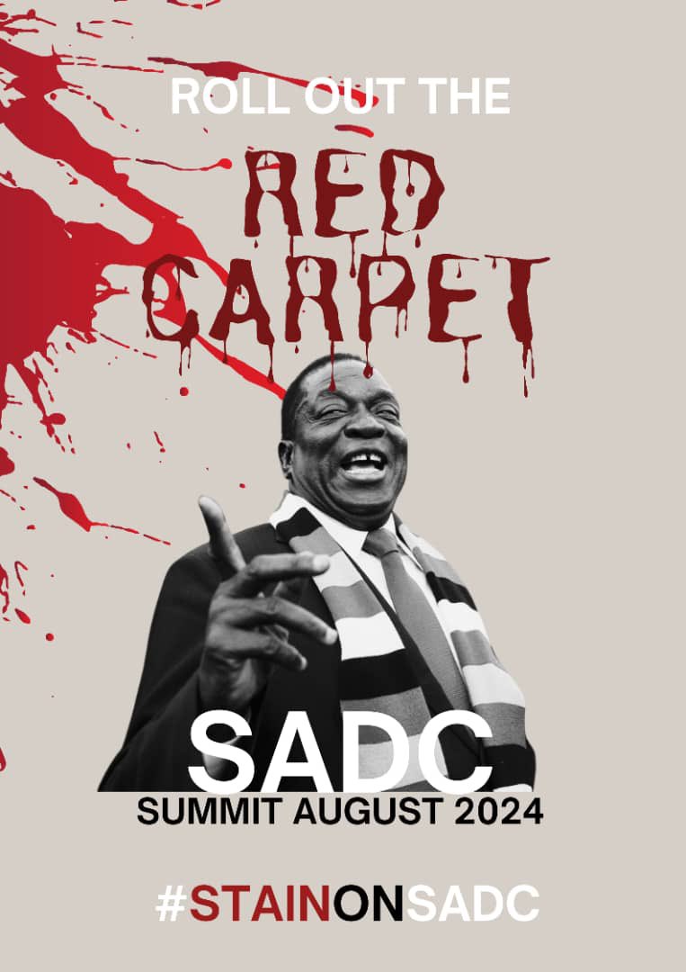 RETWEET

Red Carpet of Blood!

crookED Emmerson is saying he has finished preparing for the SADC Summit.

What his guests need to know is that these preparations were done using abductions, beatings, torture, arbitrary arrests, abuse of the judiciary and imprisonment!

As crookED