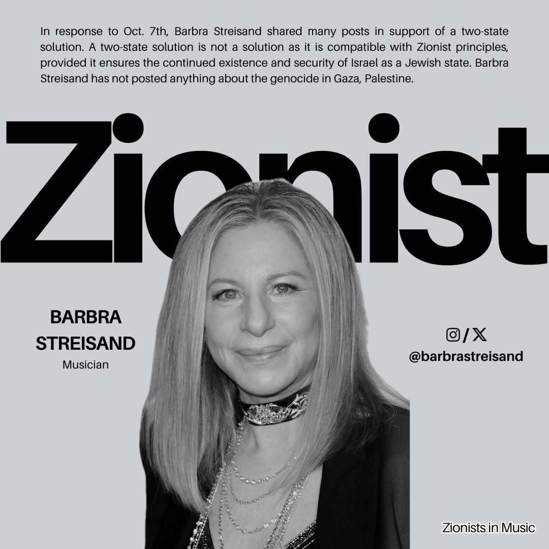 zionistsinmusic's tweet photo. American musician Barbra Streisand (@barbrastreisand) is a Zionist. https://t.co/aKrB69y6QG