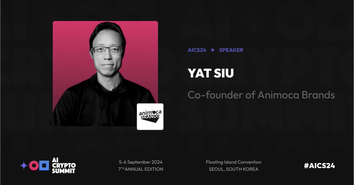 AICryptoSummit's tweet photo. 🚀 Join @ysiu (Yat Siu) at the AI Crypto Summit 2024 in Seoul! 🇰🇷
 
🎓 Founder of @animocabrands , now a $1b unicorn 
 
🤖 Leading innovator in AI-driven crypto 
 
🎮 Pioneer in blockchain gaming 
 
🎟️ Don't miss out on early bird prices, available until Aug 15! 👇 
 
https://t.co/rmCNwLtNqB

#YatSiu #Animoca #AnimocaBrands #CryptoSummit #Korea #Seoul #CryptoConference #한국 #서울 #크립토컨퍼런스