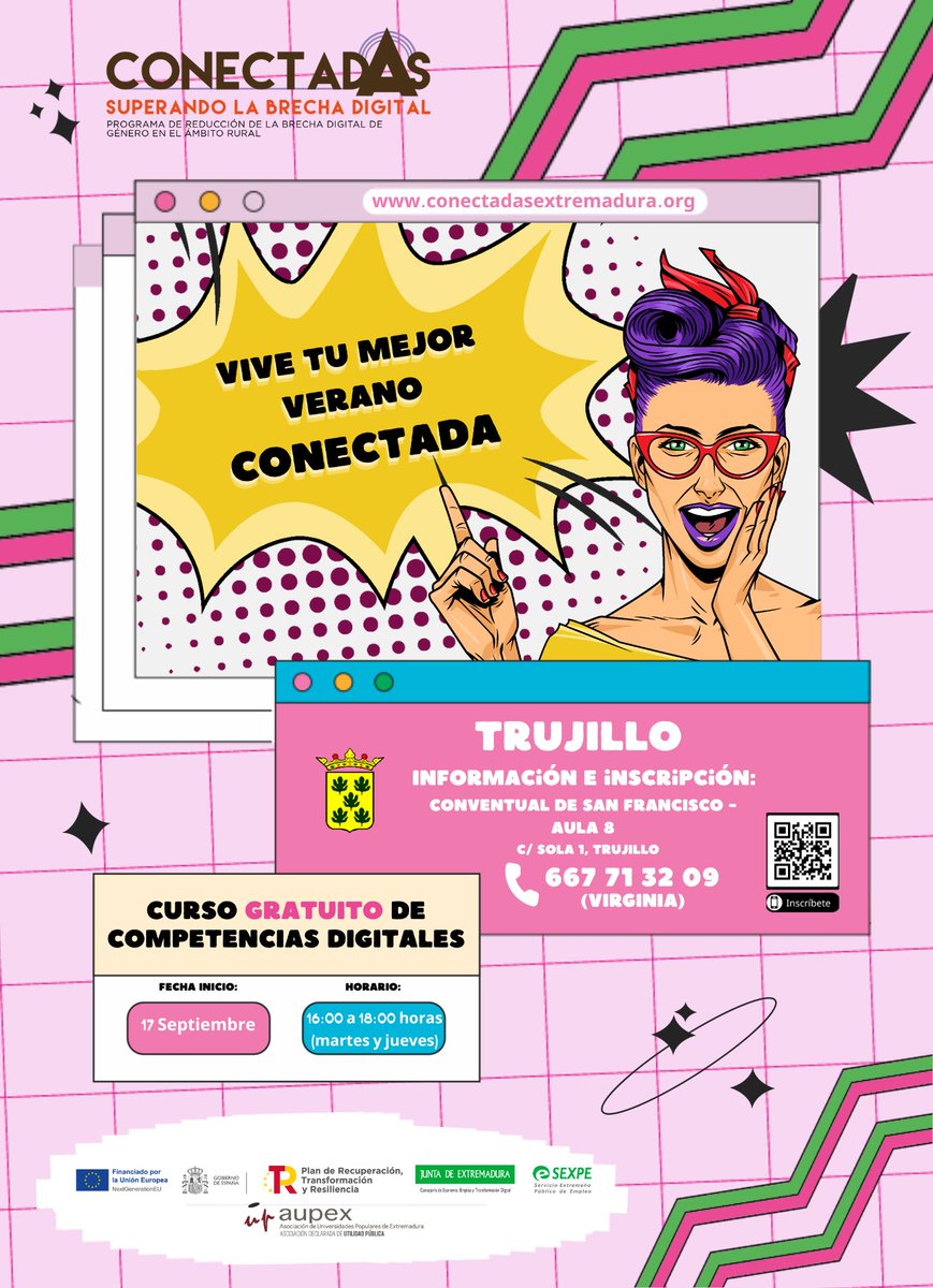 ConectadasExt's tweet image. 🅒🅞🅝🅔🅒🅣🅐🅓🅐🅢 en 𝑻𝒓𝒖𝒋𝒊𝒍𝒍𝒐👩🏻👩🏼‍🦱👩🏼‍🦰👱🏽‍♀️👩🏾‍🦳

✅Apto para todo tipo de niveles.
✅Dirigido a mujeres en edad activa.
✅ Certificado por el SEXPE.
✅Gratuito.
✅ 40 horas presenciales.
✅ Niveles básico o intermedio.