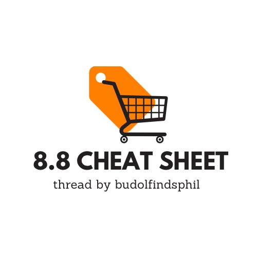 budolfindsphil's tweet photo. 8.8 CHEAT SHEET  𓂃 ✿

a thread full of sale items, discounts and vouchers on 8.8 🧡

FOLLOW for budol updates!😉

repost po for a chance to win CASH pangcheck out! 🥳 https://t.co/oNnPqQcuwA