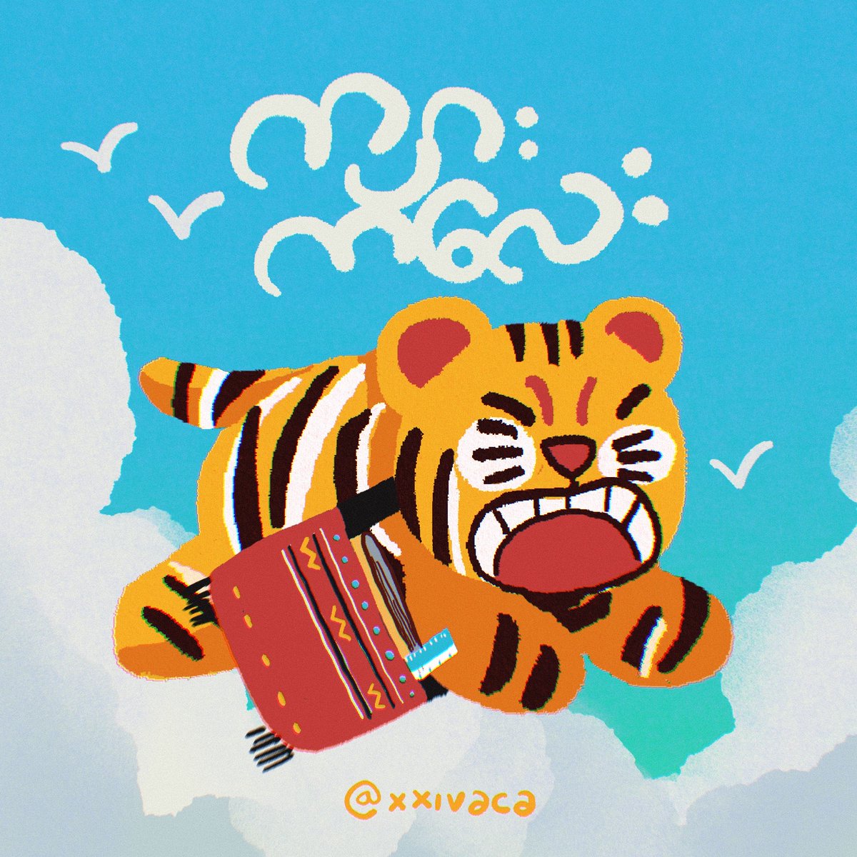 xxivaca's tweet photo. Tigee flying back from school 🐯
#toytales #illustration #tiger #burmese #paper #toy #Procreate https://t.co/ylvdh3O8of