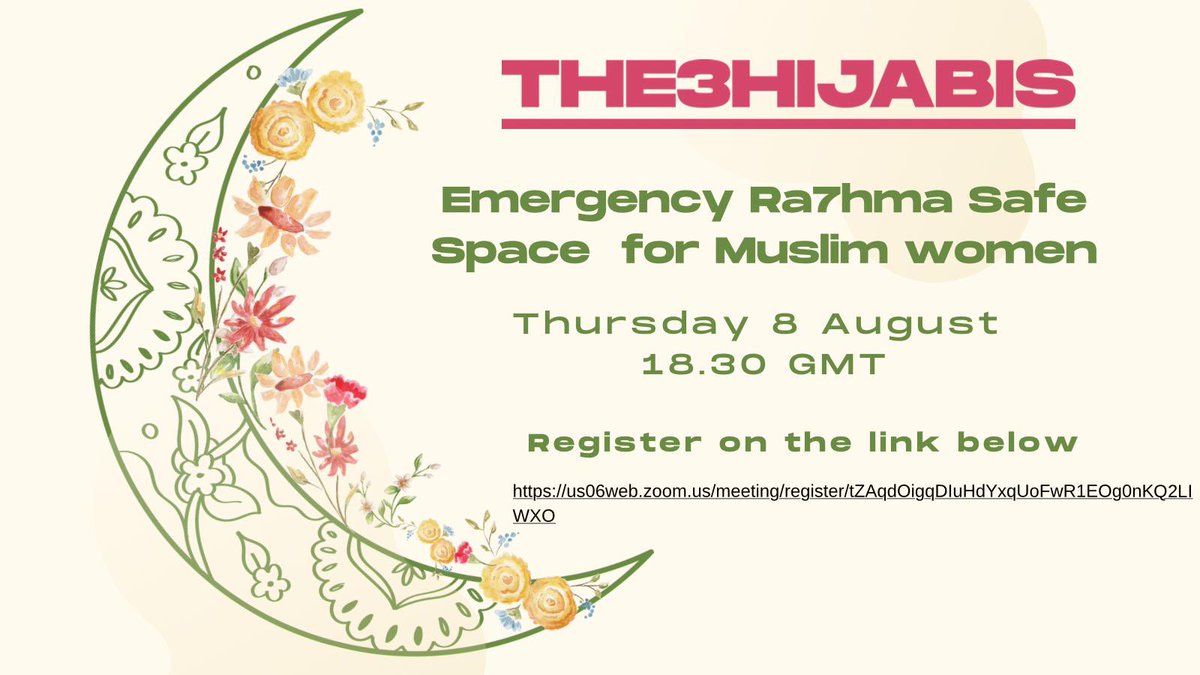 The Three Hijabis are facilitating emergency Rahma Safe Space for Muslim women, Thursday 8th August, 18:30 GMT. This protected online space is for sisters seeking psychological safety to share impact of Islamophobic violence on our communities us06web.zoom.us/meeting/regist…
#RaceRiots