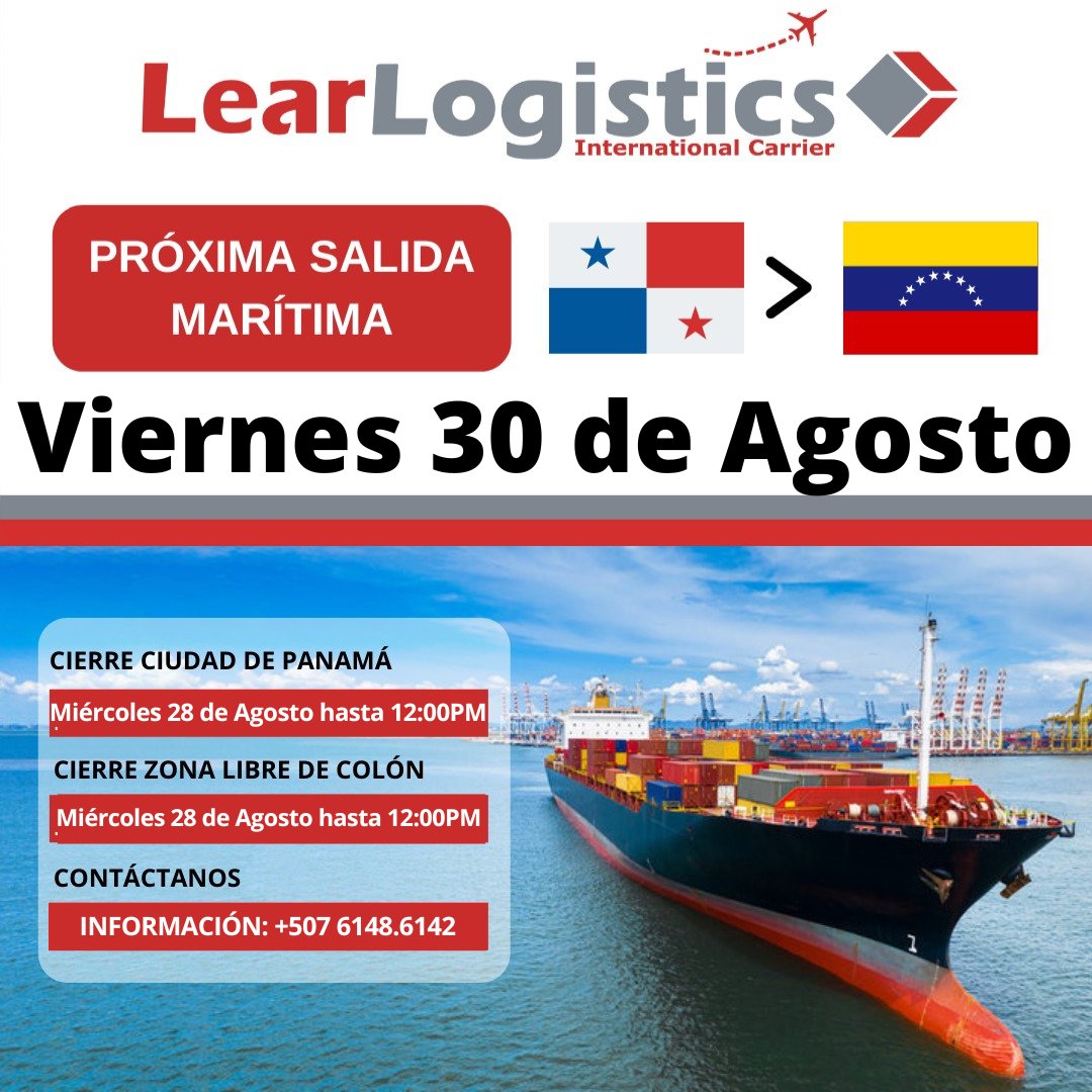 Salida Marítima #PanamaVenezuela el 30 de Agosto 2024.

- ¡Cotiza con nosotros!
- Envía con los expertos en el área
- 💪 Deja tu inversión en nuestras manos.

Dos Salidas Aéreas Panamá/Venezuela cada semana 📷 

#tucargasegura #learlogistics