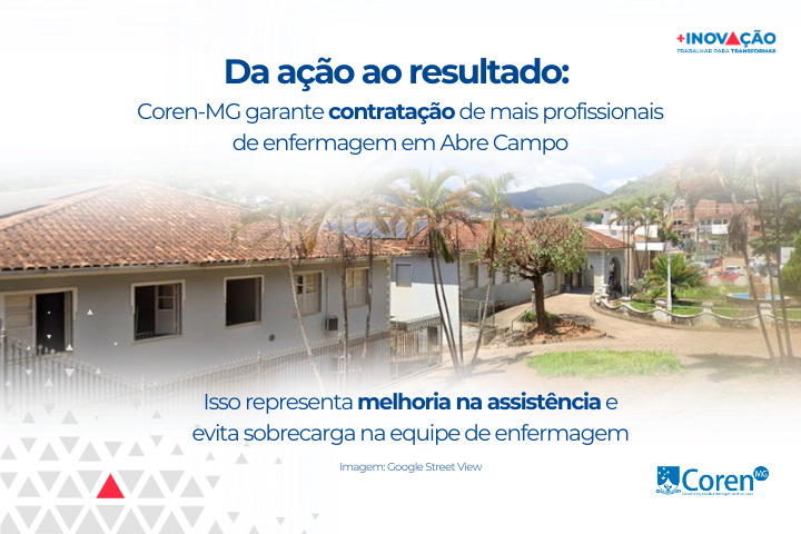 A Gestão do Coren-MG garantiu mais uma conquista para a enfermagem e para a sociedade. Após visita do Departamento de Fiscalização ao Hospital Nossa Senhora da Conceição, em Abre Campo, quatro novos  enfermeiros assistenciais foram contratados. corenmg.gov.br/coren-mg-atua-…