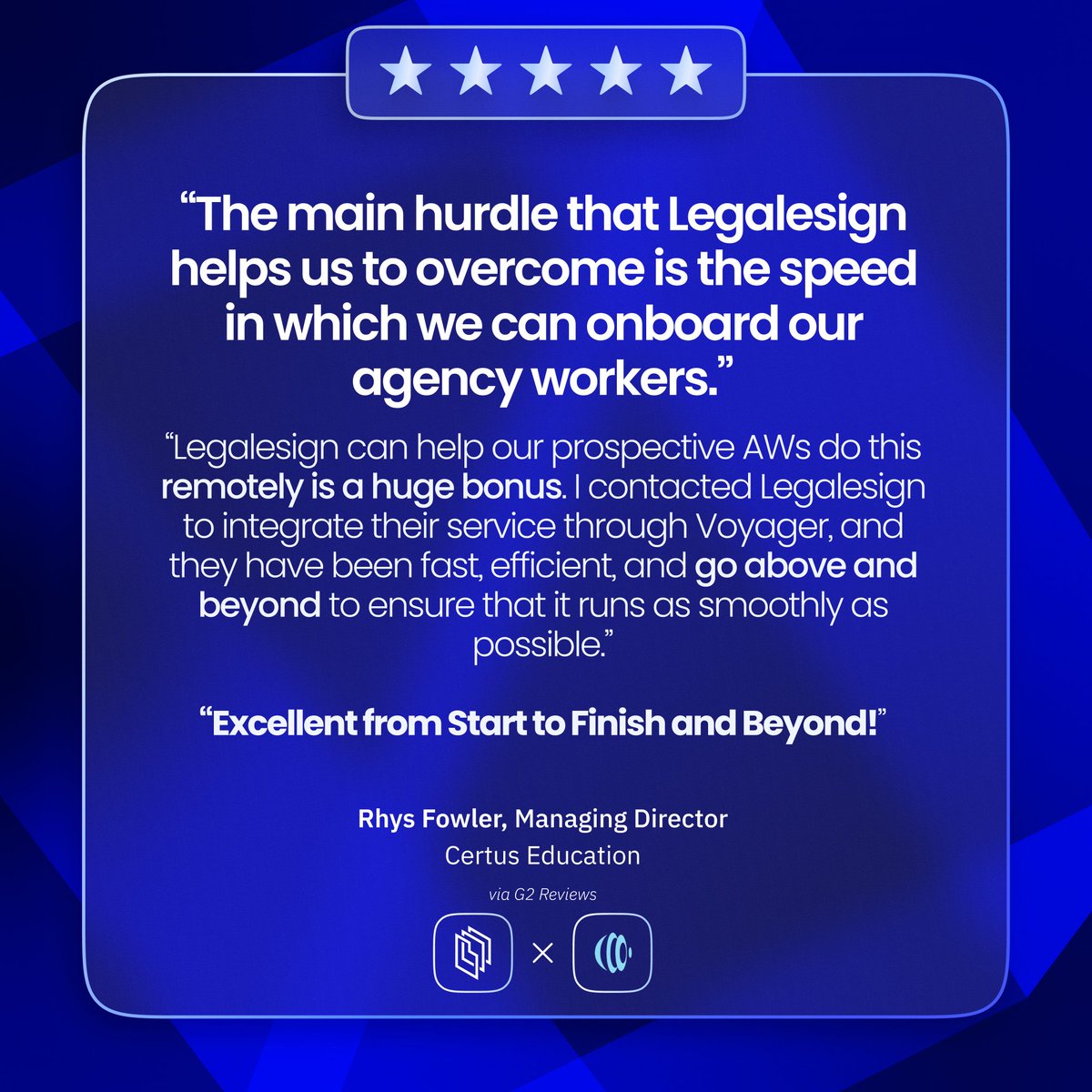 Legalesign's tweet photo. @certuseducation "Legalesign helps us overcome the speed in which we can onboard our agency workers, doing this remotely is a huge bonus. Integrating through @voyagersoftware, they've gone above and beyond to ensure that it runs as smoothly as possible."
https://t.co/T5wMaoRFX7 https://t.co/HUTyVafudb