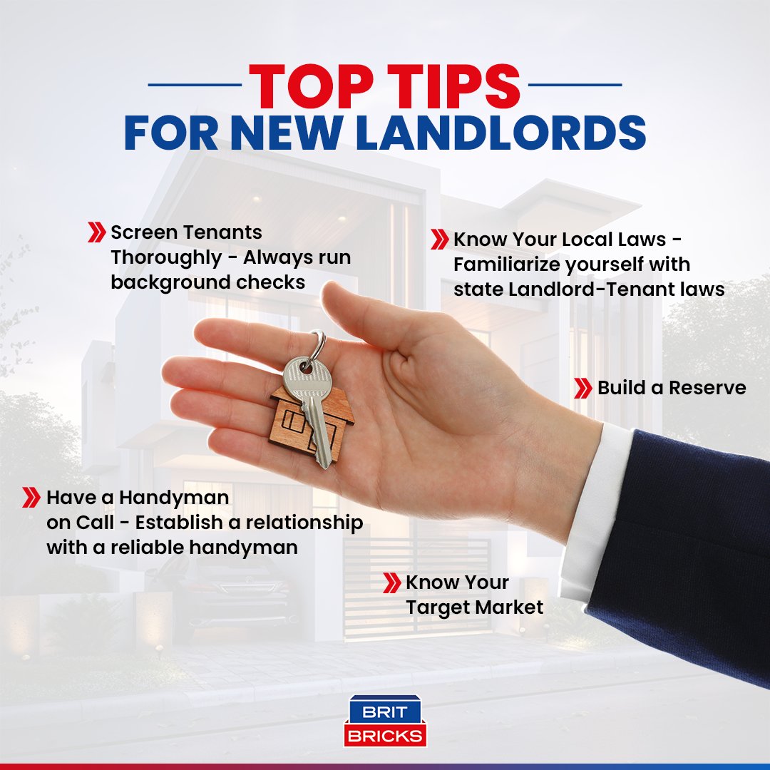 BritbricksUk's tweet photo. Ready to become a landlord? Start on the right foot with these essential tips! From screening tenants to knowing the laws, we've got you covered. 🏡🔑 #LandlordTips #propertymanagement https://t.co/1Cp17FyUG8
