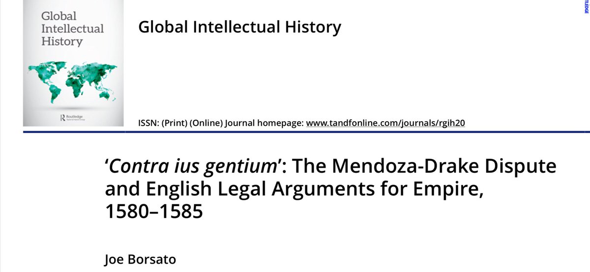 Pleased to share that my 1st peer-reviewed article, “Contra ius gentium,” is out now <a href="/Global_IH/">Global Intellectual History</a> and features a wide cast of characters arguing about sovereignty and piracy, including pirates, monarchs, merchants, jurists, + more in global contexts.

Link: tandfonline.com/doi/full/10.10…
